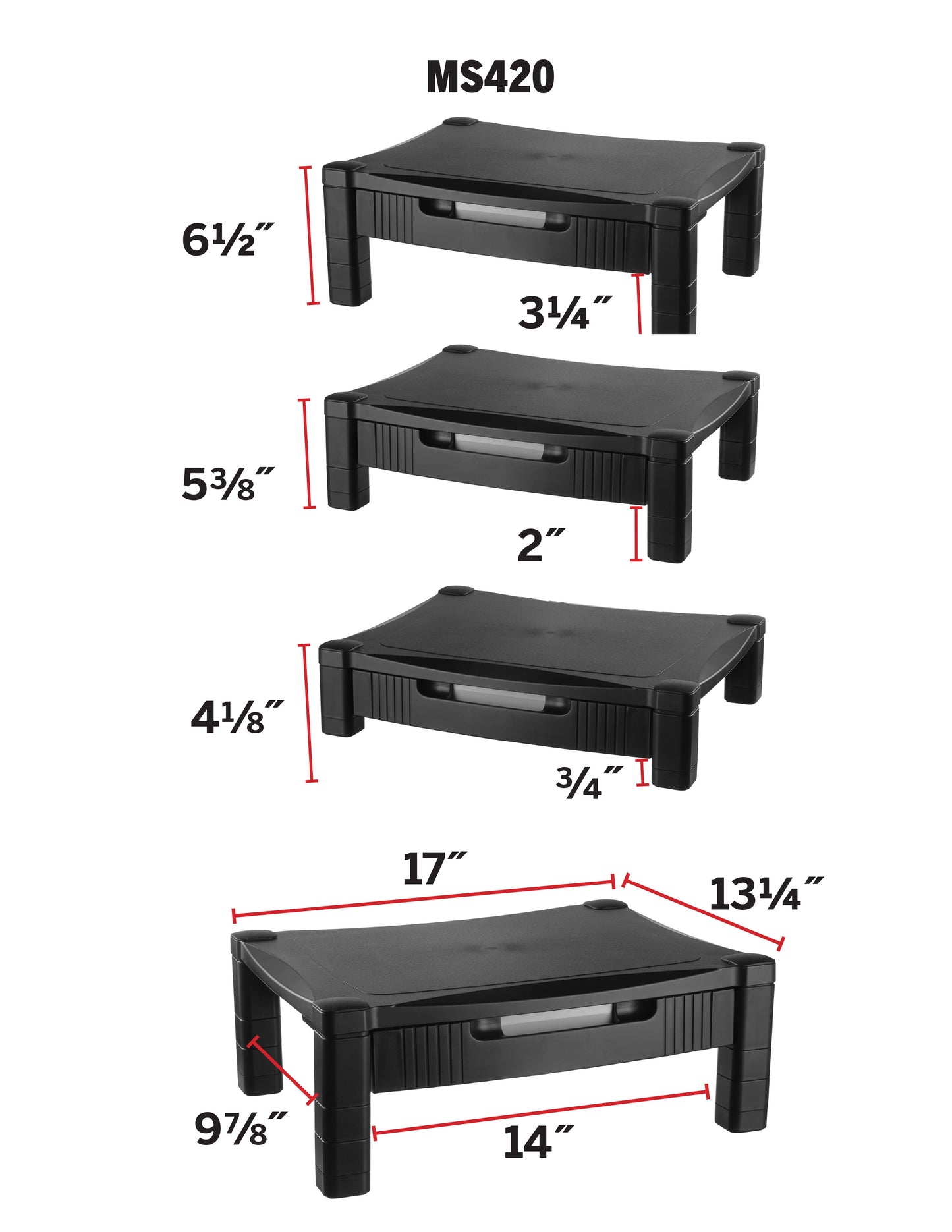 Adjustable Monitor Stand - Single Level with Drawer