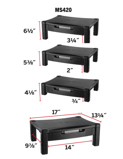 Adjustable Monitor Stand - Single Level with Drawer