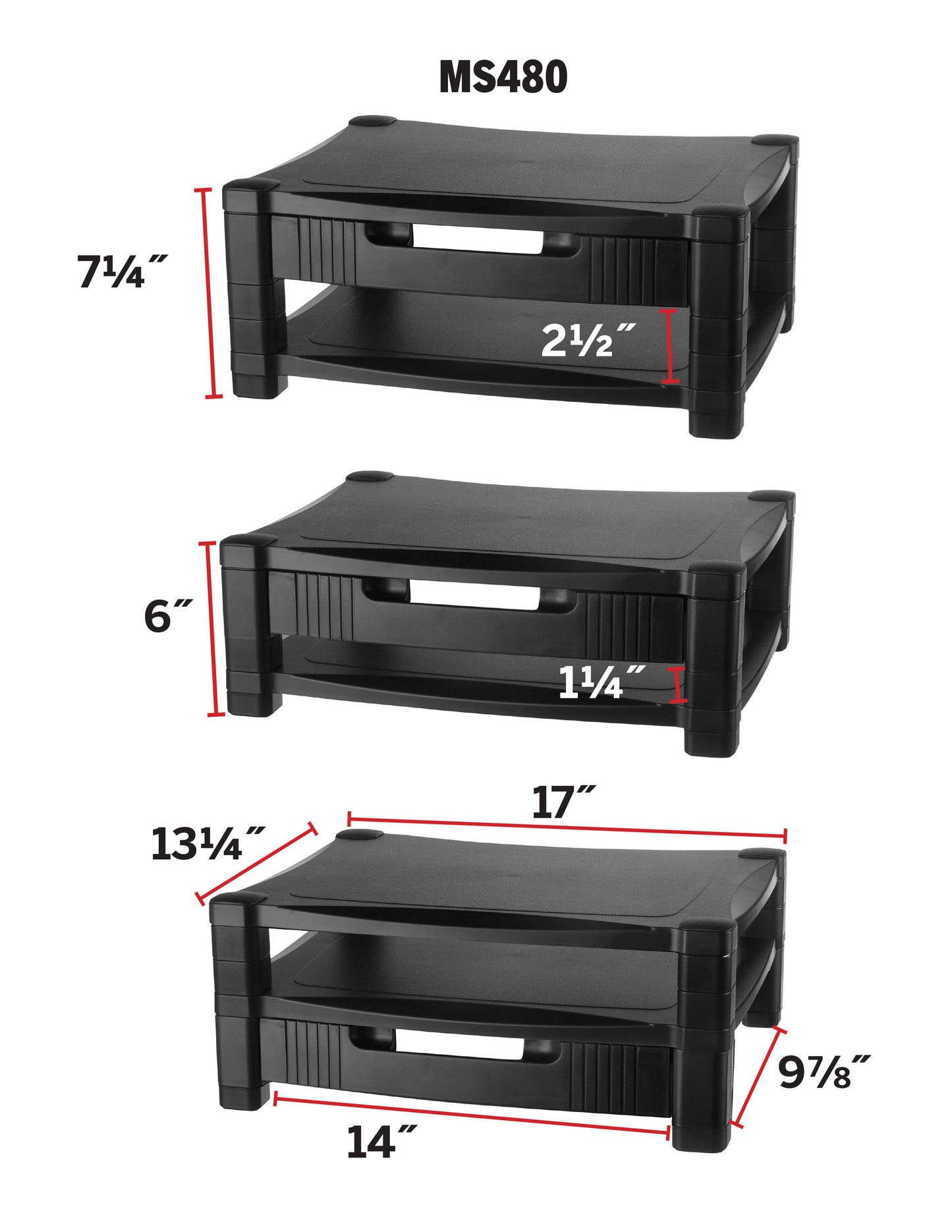 Adustable Monitor Stand - Two Tier with Drawer
