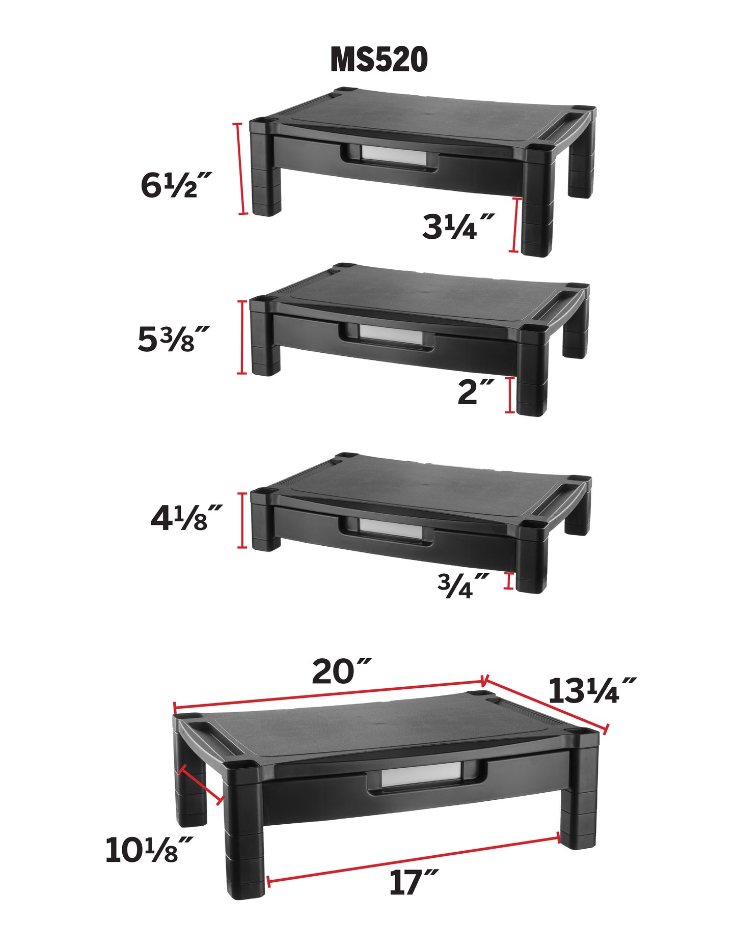 Kantek MS520 Extra Wide Deluxe Monitor Stand with Drawer