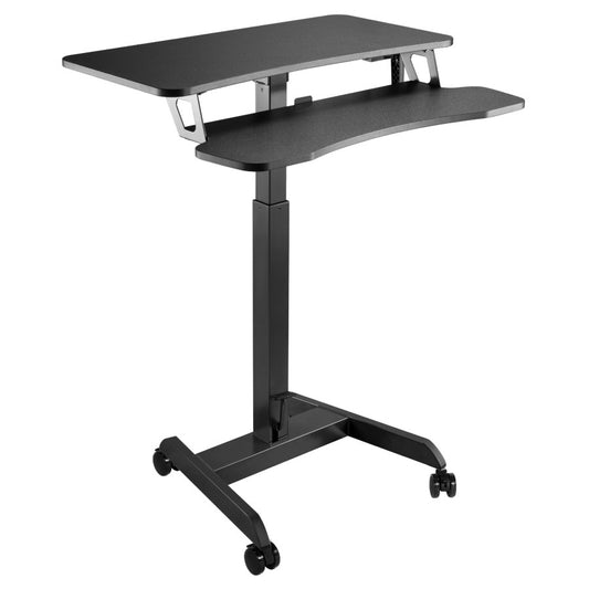 Kantek STS350 Mobile Height Adjustable Sit Stand Workstation With Keyboard Tray- Black